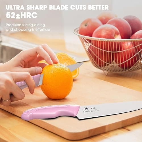 imarku Knife Set with Block, Sharp Knife Set with Built-in Sharpener, Japanese Stainless Steel Kitchen Knife Set with Non-Slip Ergonomic Handle, Dishwasher Safe, Valentine's Day Gifts, 14 PCS, Pink thumbnail 4