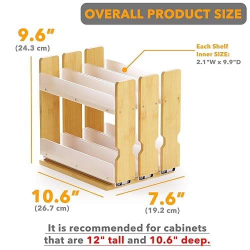 SpaceAid Bamboo Pull Out Spice Rack Organizer for Cabinet, Heavy Duty Slide Out Seasoning Kitchen Pantry Sliding Vertical Organization, 7.6" Wide, 3 Drawers(2" Wide), 2-Tier, Natural thumbnail 2