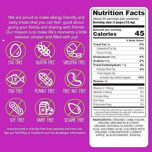 YumEarth Organic Vitamin C Pops Variety Pack, 40 Fruit Flavored Favorites Lollipops, Allergy Friendly, Gluten Free, Non-GMO, Vegan, No Artificial Dyes thumbnail 2
