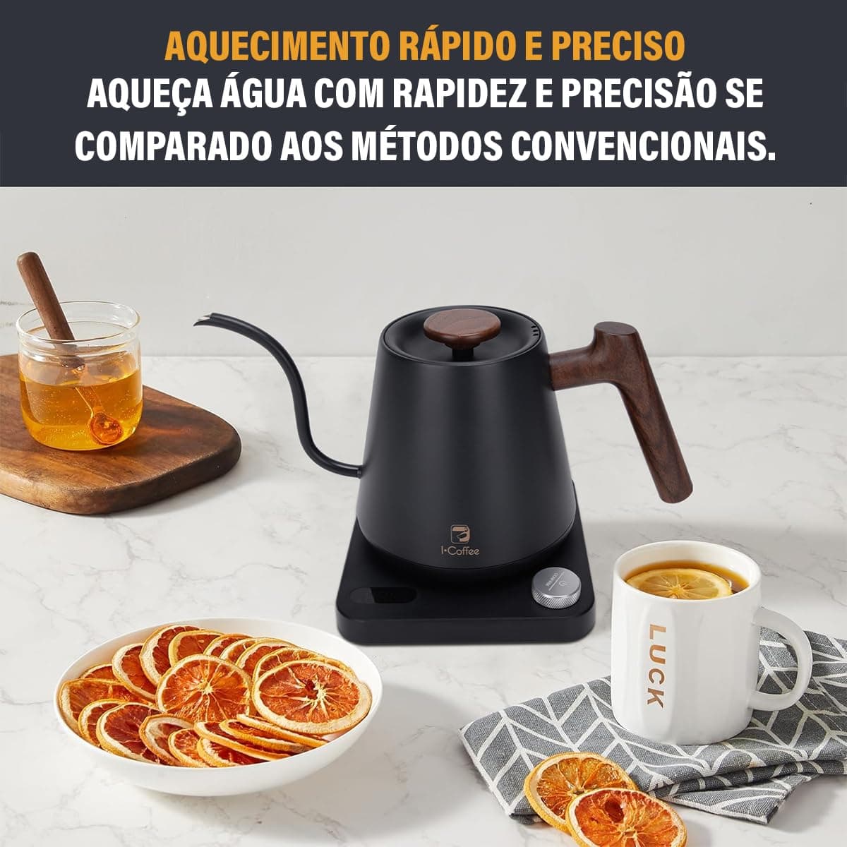Chaleira Elétrica Gooseneck ComTermostato 600ml Para CafÃé Chá EChimarrǎo 127V,Cor Preto thumbnail 8