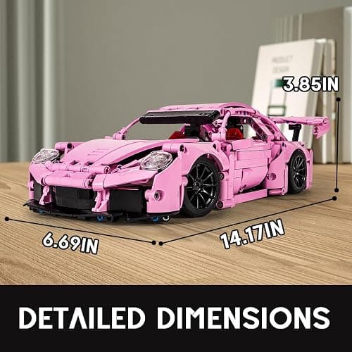 GOTIMON Pink Sports Car Building Blocks Set Toy, Collectible MOC Car Model, Building Blocks for Adults and Kids (1388 PCS) thumbnail 2