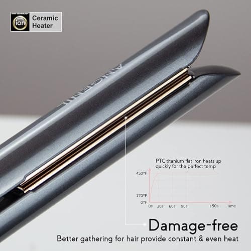 ANGENIL Professional Hair Straightener, 1 Inch Titanium Flat Iron with Negative Ion for Smooth, Portable Dual Voltage Curling Straightening Iron for All Hair Types, 5 Temp Adjustable, 30S Fast Heating thumbnail 2