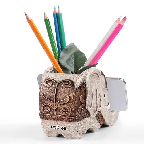 MOKANI Elephant Pencil Holder with Phone Stand, Elephant Gifts for Women Multifunctional Pen Holder Office Desk Organizer Desk Accessories Desk Decor Decorations Thanksgiving Christmas thumbnail 7