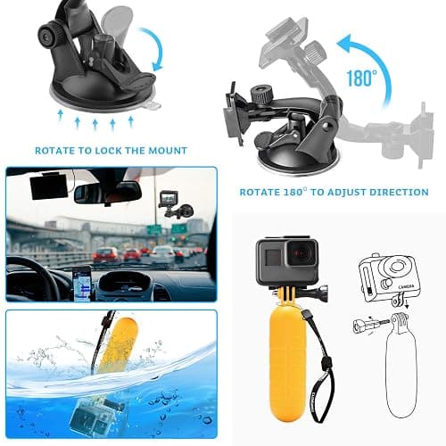 Luxebell Accessories Kit for AKASO EK5000 EK7000 4K WiFi Action Camera GoPro Hero 12 11 10 9 8 7 6 5/Session 5/Hero 4/3+/3/2/1 Max Fusion SJ4000 SJ5000 (14-in-1) thumbnail 4