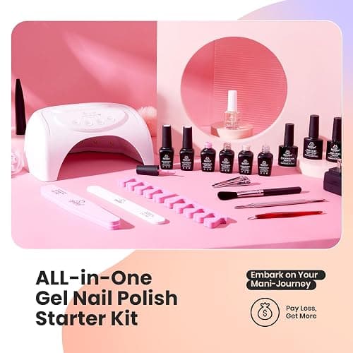 Beetles Gel Nail Polish Kit with 48W light 18 Pcs Gel Starter Kit,6 colors Nude Pink French White Glitter Gel Polish Soak Off Base Top Coat Gel Art Manicure Kit thumbnail 3