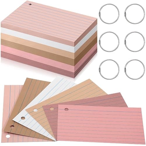 Epakh 300 Pieces Lined Index Cards 180 GSM Thick Flash Cards with Rings Notecards Punched Back to School for Studying Adults Home College Office(3 x 5 Inch,Dark Pink Brown Series) - Image 1