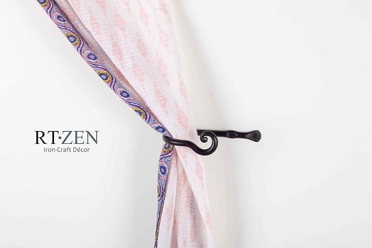 RTZEN Decorative Metal Curtain Tiebacks - Farmhouse Wrought Iron Curtain Holdbacks - Drapery Holders for Wall - Unique Metal Tie Backs for Curtains - 2 Pcs (Black Classic) thumbnail 7