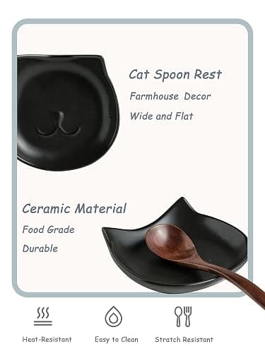 Miamolo Cat Spoon Holder for Stove, Spoon Rest Keep Countertop Clean & Tidy | 5.12 Inch Ceramic, Cute Kitchen Gadget Tray, Holds Ladles, Sponge & Tongs, Farmhouse Kitchen Decor, Gift for Cat Lover, Black thumbnail 3
