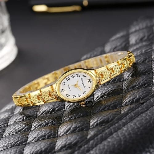 JewelryWe Oval Dainty Gold Watches for Women Easy-to-Read Analog Quartz Elegant Adjustable Vintage Dress Wristwatch for Daily Wear, Work, Wedding, Birthday Gift for for Mom Wife thumbnail 2