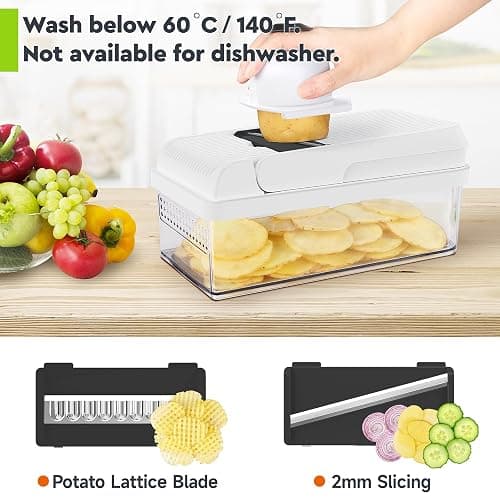 MealHelper 12-in-1 Vegetable Chopper, 7 Blade Veggie Chopper, Practical Food Chopper with Container, Cheese Grater, Home Essentials & Kitchen Gadgets(Black/White) thumbnail 3
