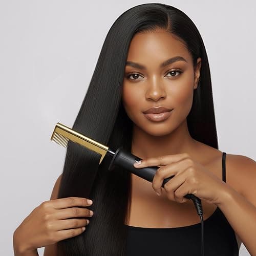 KISS Professional Pressing Comb with Polished Gold Smoothing Comb, Safety Stand, Digital LED Temperature Display, & Tangle Free 360° Swivel Cord thumbnail 6