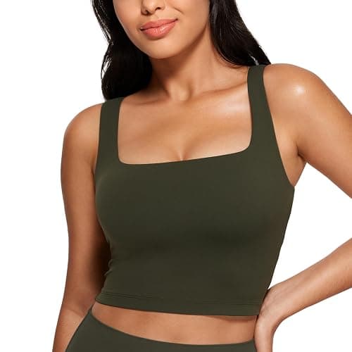 CRZ YOGA Butterluxe Square Neck Crop Tank Tops for Women - Workout Longline Sports Bras Padded Yoga Camisole - Image 1