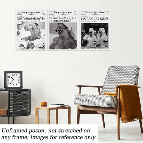 Set of 3 Modern Preppy Newspaper Canvas Wall Art Black and White New York Newspapers Prints for Dorm Room Aesthetic Funky Urban Decor 3Pcs11x14in Unframed thumbnail 5