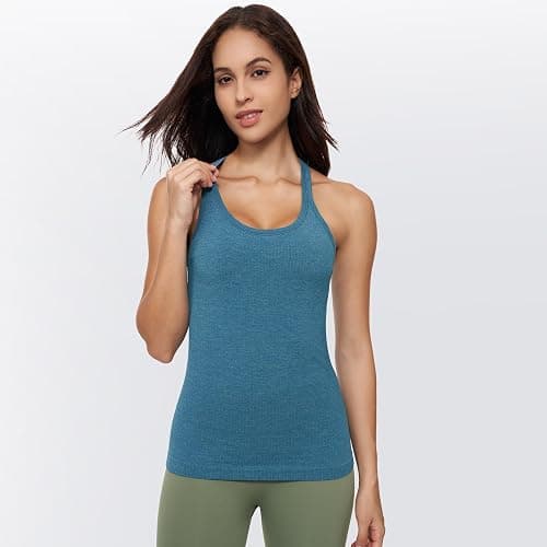 Yoga Racerback Tank Top for Women with Built in Bra,Women's Padded Sports Bra Fitness Workout Running Shirts thumbnail 7