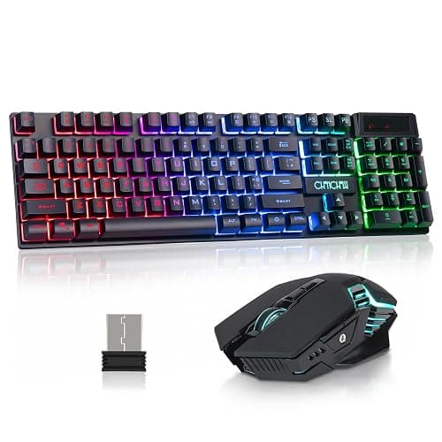 CHONCHOW USB Wireless Gaming Keyboard and Mouse Combo, LED Backlit Ergonomic Mechanical Feeling Keyboard, Rechargeable 2500mAh Battery, Anti-ghosting Keyboards 7D 3600DPI Mice for PC Gamer - Image 1