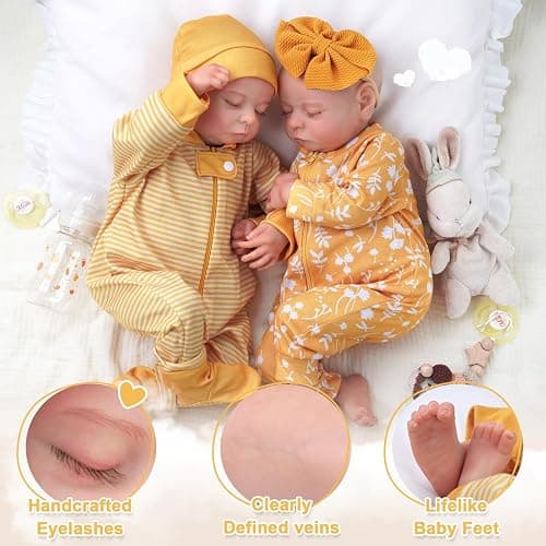 ADFO Lifelike Reborn Baby Dolls Twins, 20 inch Realistic Newborn Real Life Baby Boy Girl Dolls Soft Vinyl Baby Dolls with Clothes and Toy Gift for Kids Age 3+ thumbnail 5