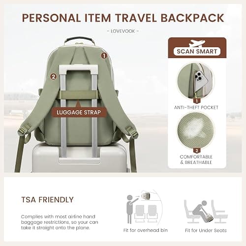 LOVEVOOK Laptop Backpack for Women with Pouch Pocket for Large Capacity Cup,15.6 Inch Laptop Computer Bag Travel Backpack Purse,Waterproof Work College Teacher Bags,White-Bean Green-Dark Olive Green thumbnail 6