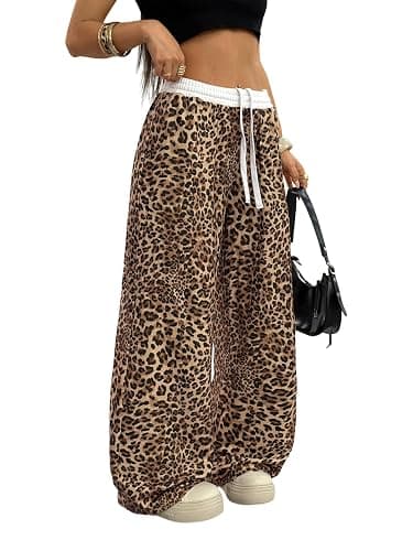 SOLY HUX women's khaki leopard print baggy pants - Image 1
