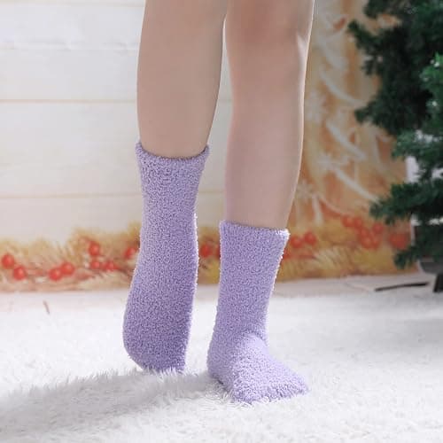 LINEMIN Womens Fuzzy Socks Cozy Fluffy Winter Warm Slipper Socks Microfiber Soft Home Sleeping Socks thumbnail 2