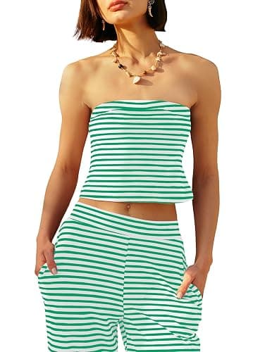 Panadila Womens Striped Two Piece Sets Summer Lounge Outfits Sailor Tube Top and Pants Matching Set Beach Vacation Travel Y2k thumbnail 2