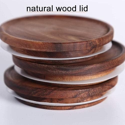 KKC HOME ACCENTS Sealed Glass Food Storage Containers with Airtight Wood Lids and Scoops for Kitchen Counter,Air Tight Sealed Glass Jars for Coffee,Loose Leaf Tea,Brown Sugar,39 Fluid Ounces thumbnail 9
