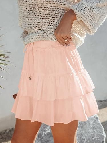 Aoudery Flowy Shorts for Women Boho Ruffled Tiered Skorts Casual High Waist Mini Skirts Tennis Golf Comfy Shorts 2025 - XX-Large - Peach thumbnail 2
