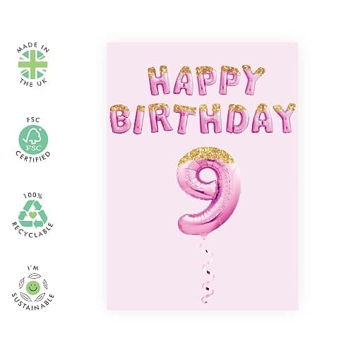 CENTRAL 23 9th Birthday Card For Girl - Little Girl Birthday Card 9 Year Old - Pink Party Balloons - Ninth Birthday Card For Daughter Granddaughter Niece - Comes With Fun Stickers - Made In The UK thumbnail 2