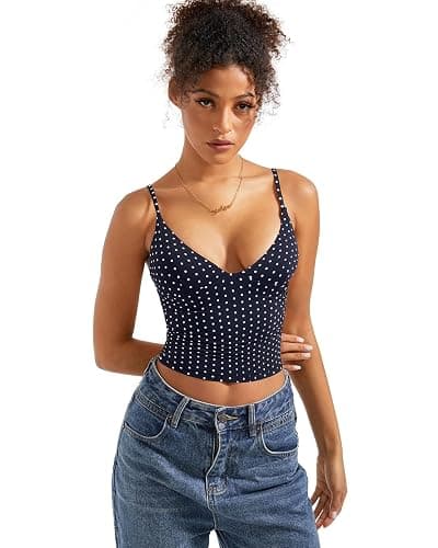 SUUKSESS Women Sexy Deep V Neck Sleeveless Fitted Basic Tops Y2K Tank Top Cami thumbnail 5