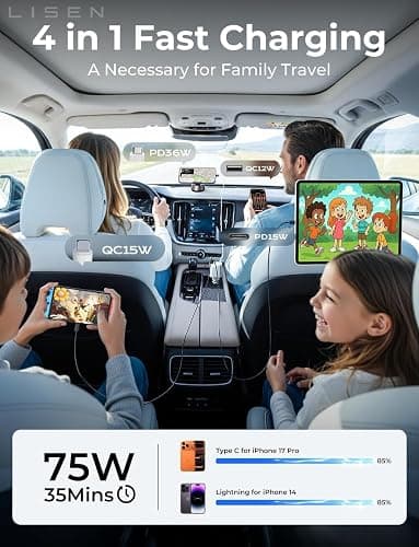LISEN Retractable Car Charger for iPhone, for iPhone 17 Pro Max 16 15 14 13 12 Plus Mini, Cute 4 in 1 Retractable USB C Car Charger Fast Chareg for Women Men, 84W Fast Charging Car Accessorie thumbnail 7