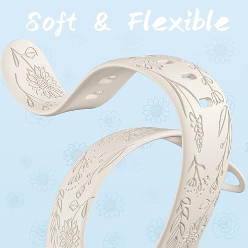 6 Pack Floral Engraved Bands Compatible with Apple Watch for Women | Cute Silicone Straps for Series 12 11 10 9 8 7 6 5 4 SE 3/2/1 Ultra, Wristband for iWatch 42mm 40mm 41mm 38mm 44mm 45mm 46mm thumbnail 5