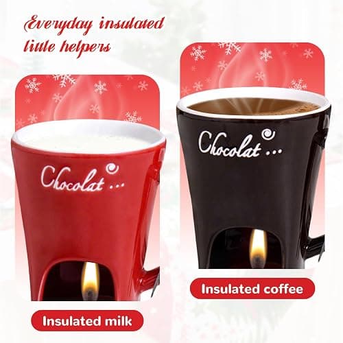 AMZWISH Mini Sweet Fondue Cup, Ceramic Coffee Warmer Mug, Portable Chocolate Melting Cup with Fork for Cheese, Great for Adult/Kids for Camping/Date/Movie Night/Birthday/Wedding Gifts (Red) thumbnail 6