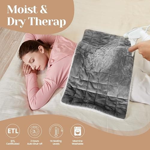 JAQUETEA Weighted Heating Pad for Period Cramps and Back Pain, XL Heating pad 17"x33",Electric Heating Pad for Shoulder, 4.9LB Heated pad with 4 Heating Levels, Dorm Room Essentials,Machine Washable thumbnail 4