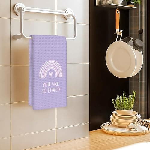 OINDADE Boho Rainbow Hand Towels Set of 2, Kids Bathroom Decor Hand Towels, You are My Sunshine Dish Tea Towel for Nursery Kitchen Bathroom, Rainbow Kids Hand Towels for BathroomDecor, 16x24（Purple） thumbnail 2