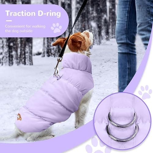 ABRRLO Winter Warm Dog Jacket for Small Medium Dogs Cat Cold Weather Coats with Harness Paded Dogs Fleece Vest Waterproof Windproof Dog Snow Jacket Pet Puppy Clothes (Purple,M) thumbnail 2