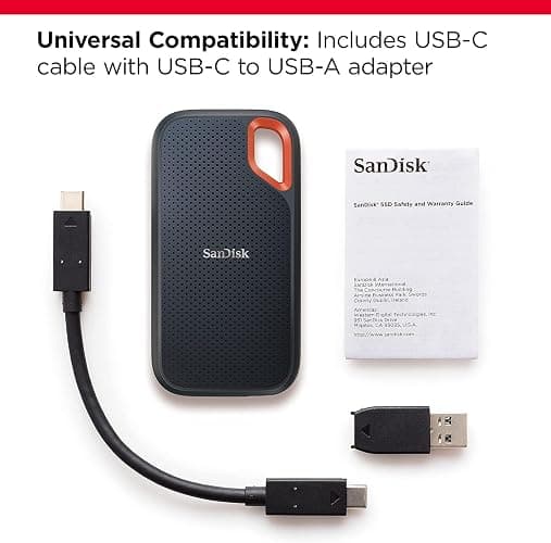 SanDisk 1TB Extreme Portable SSD - Up to 1050MB/s, USB-C, USB 3.2 Gen 2, IP65 Water and Dust Resistance, Updated Firmware - External Solid State Drive - SDSSDE61-1T00-G25 thumbnail 3