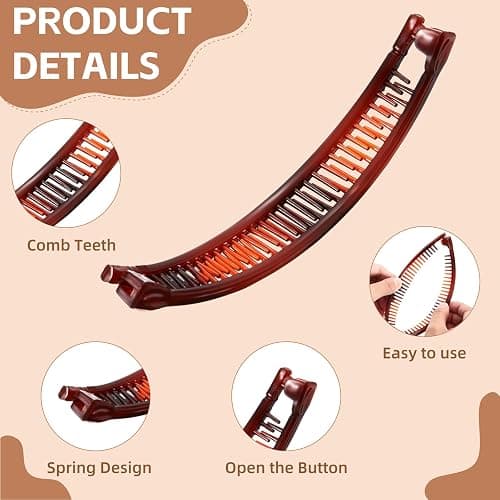 Banana Hair Clip - Designed specifically for women and girls: Suitable for long hair, thick curly hair styling Banana clip accessory styling (6 pieces) thumbnail 5