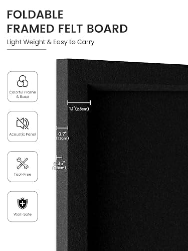 Fluxynara Foldable Cork Board Alternative, Felt Bulletin Board 23.6" x 17.5" Black Frame with 12 Adhesive Tabs, Pin Board for Home Office, Classroom, Entryway, Kitchen Wall Decor—Black thumbnail 3