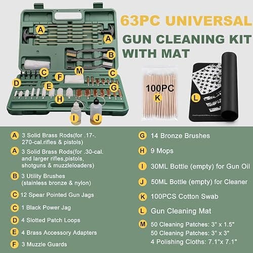 iunio Gun Cleaning Kit, Universal Gun Cleaning Kit for All Caliber Shotgun Pistol Rifle Cleaning Kit with Mat Portable Case thumbnail 7