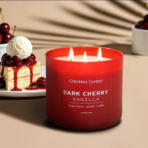 Colonial Candle Dark Cherry Vanilla Scented Jar Candle, Pop of Color Collection, 3 Wick, 14.5 oz - Up to 60 Hours Burn thumbnail 2
