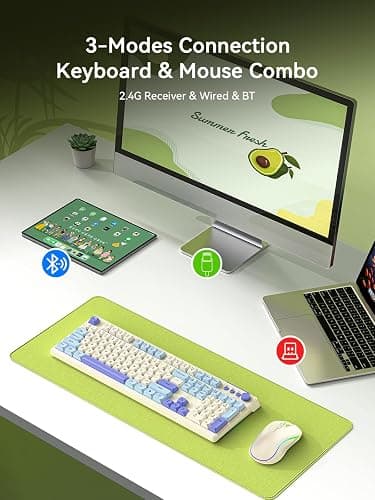 Wireless Keyboard and Mouse Combo, RGB Backlit Rechargeable 2000 mAh Battery, Wireless Computer Keyboards, Tri-Mode Bluetooth/2.4GHz/USB-C Custom Creamy Keyboard, RGB Backlit Media Knob thumbnail 2