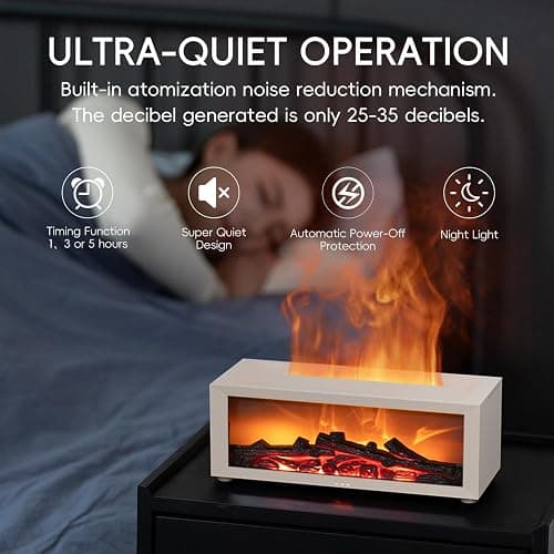 YALEDI Essential Oil Diffuser, 7 Colors Fireplace Fire Flame Aromatherapy Diffuser, 150ml Ultrasonic Humidifier, Scent Aroma Diffuser with Remote Control & Timer for Home,Bedroom,Office,Yoga (White) thumbnail 4