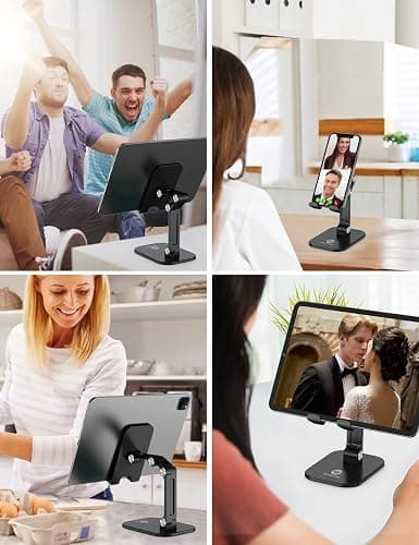 OCYCLONE Phone Stand, Adjustable Height and Angle Foldable Cell Phone Stand Holder for Desk, Taller iPhone Stand Compatible with 4.7"-13" Smartphones iPad Tablet, Black thumbnail 6