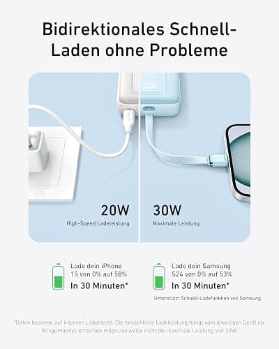 Anker Zolo Power Bank (2025 Upgraded Version), 20,000mAh 30W High-Speed Portable Charger with Built-in USB-C Cable, Battery Pack for iPhone 17/16 / 15 Series, Galaxy, and More thumbnail 4