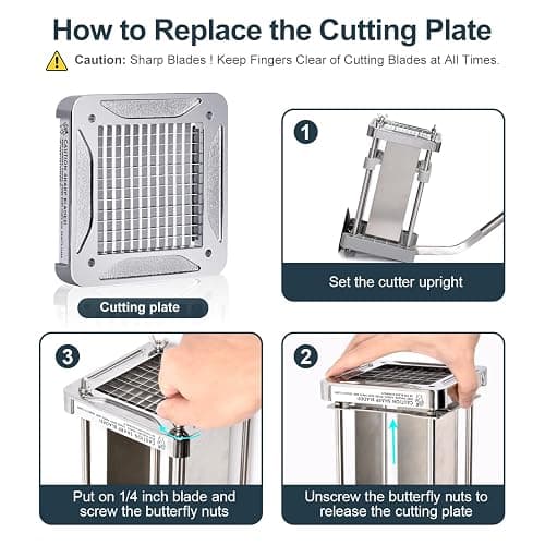 French Fry Cutter, Sopito Professional Potato Cutter Stainless Steel with 1/2-Inch and 1/4-Inch Blade Great for Potatoes Carrots Cucumbers thumbnail 6