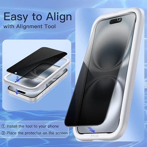 JETech Privacy Screen Protector for iPhone 16 6.1-Inch, Anti-Spy Tempered Glass Film with Easy Installation Tool, 2-Pack thumbnail 4