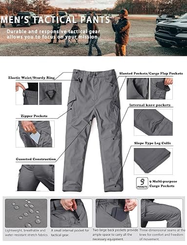 Hiwise Men's Ripstop Tactical Pants Water Resistant Stretch Cargo Pants Lightweight EDC Hiking Work Pants thumbnail 7