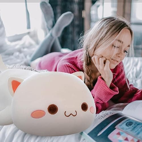 FUYU Cat Stuffed Animals, Soft Cat Plush Pillow Kawaii Kitten Stuffed Animal Toy Gifts for Kids Boys Girls Room Decor (White Round Eyes,15in/37cm) thumbnail 2