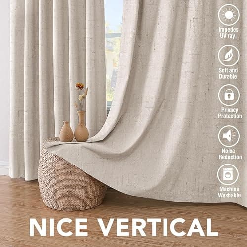 H.VERSAILTEX Linen Blackout Curtains 45 Inches Long 100% Blackout Thermal Insulated Textured Linen Look Curtain Draperies Anti-Rust Grommet, Energy Saving with White Liner, 2 Panels, Natural thumbnail 7