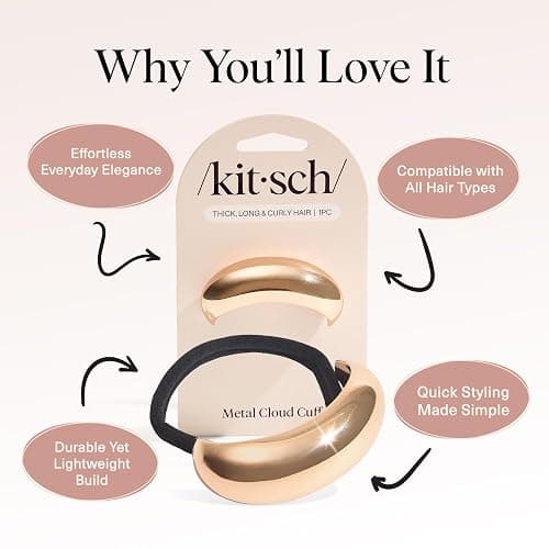Kitsch Gold Hair Cuffs – Metal Ponytail Cuff for Women – Durable, Elegant Holder for Ponytails, Braids & Updos – Gold Hair Accessory | Ideal Gifts for Women - Large, 1pc thumbnail 3