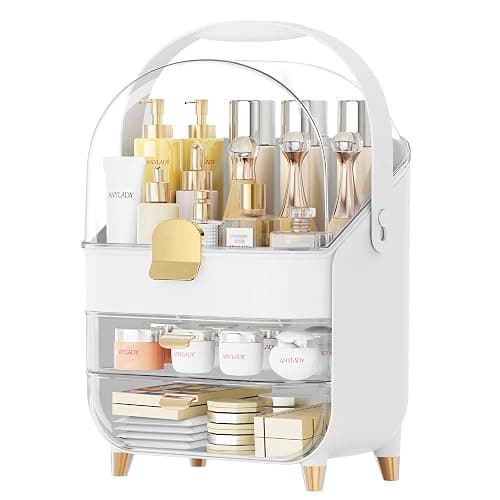 Makeup Organizer Countertop, Skincare Holder Bathroom Counter Organizer, Storage Box Cosmetic Display Cases, Teen Girl Gifts Make up Organizers for Vanity, Dresser (Rose Gold) thumbnail 8